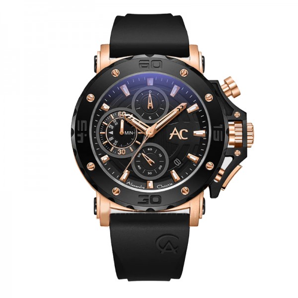 Alexandre Christie AC 9205 Rosegold Black Rubber New MCRBRBABA